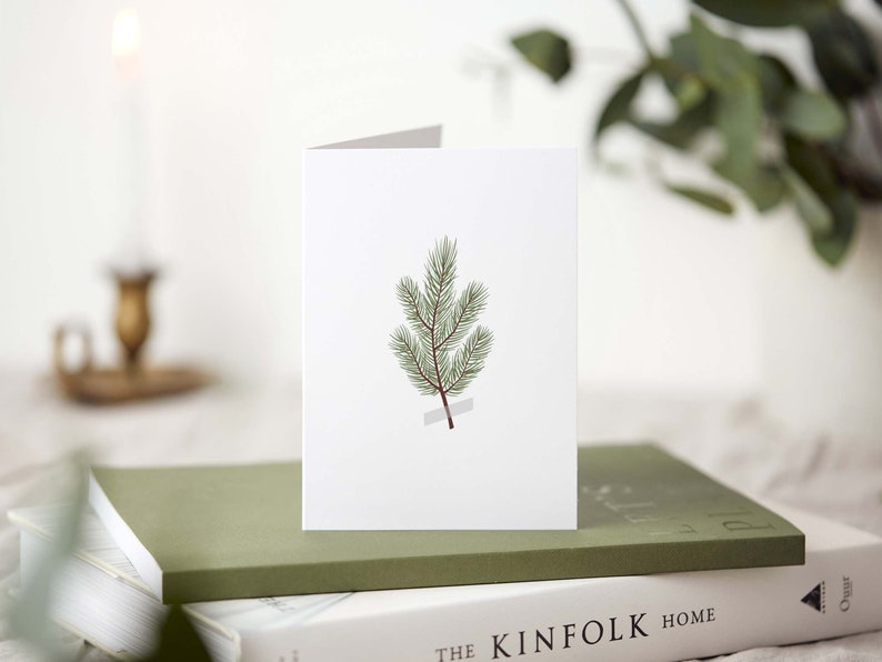 Eco-friendly Pine Branches Print Christmas Cards Festive Holiday Greetings Elemente Design