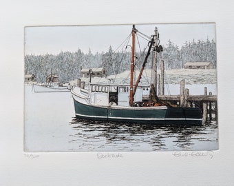Circa 1930/'s Original Sailboat Etching