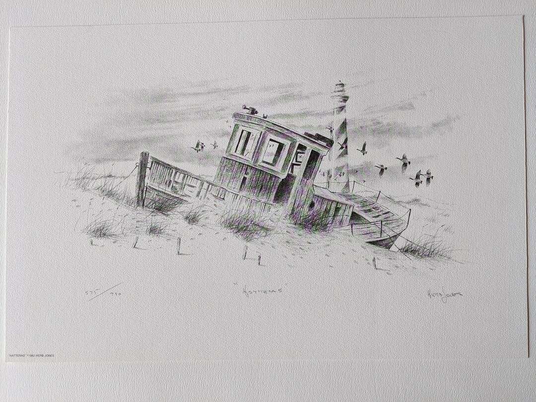 Hatteras Lighthouse. Herb Jones Print Limited Edition. Etsy