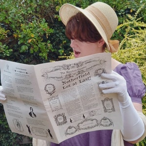 Jane Austen gift The Meryton Gazette - Regency Style Newspaper. Literary gift Pemberley. Mr Darcy. Gossip Agony Aunt Feature length Articles