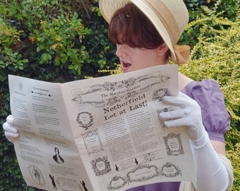 Jane Austen gift The Meryton Gazette - Regency Style Newspaper. Literary gift Pemberley. Mr Darcy. Gossip Agony Aunt Feature length Articles