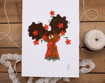 Cute African American Illustration Art Gift for Her, Perfect for a Princesses Bedroom and sprinkled with Black Girl Magic