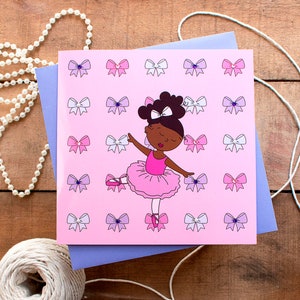 Tarjeta de cumpleaños de bailarina - Lindas tarjetas en blanco - Magia de niña negra - Lindas ilustraciones - Tarjetas para niñas