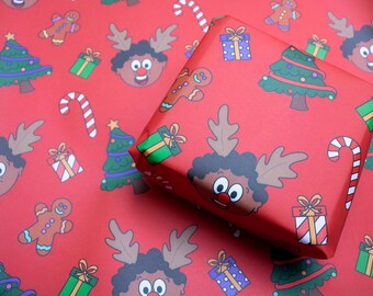 Cute Illustrated Christmas gift wrapping paper Merry Christmas and Seasons Greetings to you and yours