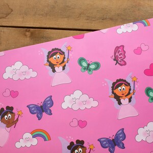 Cute fairy and butterfly illustration print wrapping paper for birthday gifts perfect for all occasions black girl magic