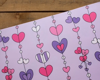 Heart pattern gift wrapping paper - any occasion gift wrapping paper sheets - super cute illustration print