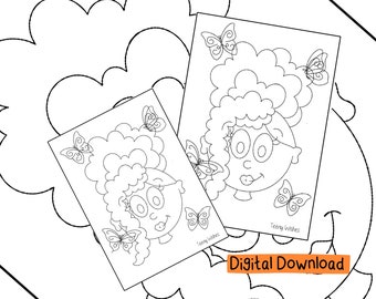 Cute Butterfly Girl Illustration - Digital Downloadable - Colour Sheet - Instant Download - Colouring Download