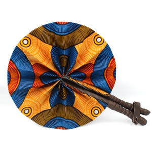 African Ankara Print Handheld Folding Hand Fan-  Golden