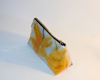 Golden Toiletry Wash Bag Travel Bag | Cosmetic & Make up Bag |  Handmade hand dyed fabric | Waterproof Storage Bag | Unisex | Gift | medium
