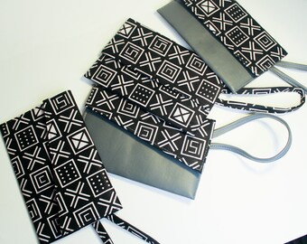 Ankara Fabric Wristlet Bag: Black & White Geometric Clutch