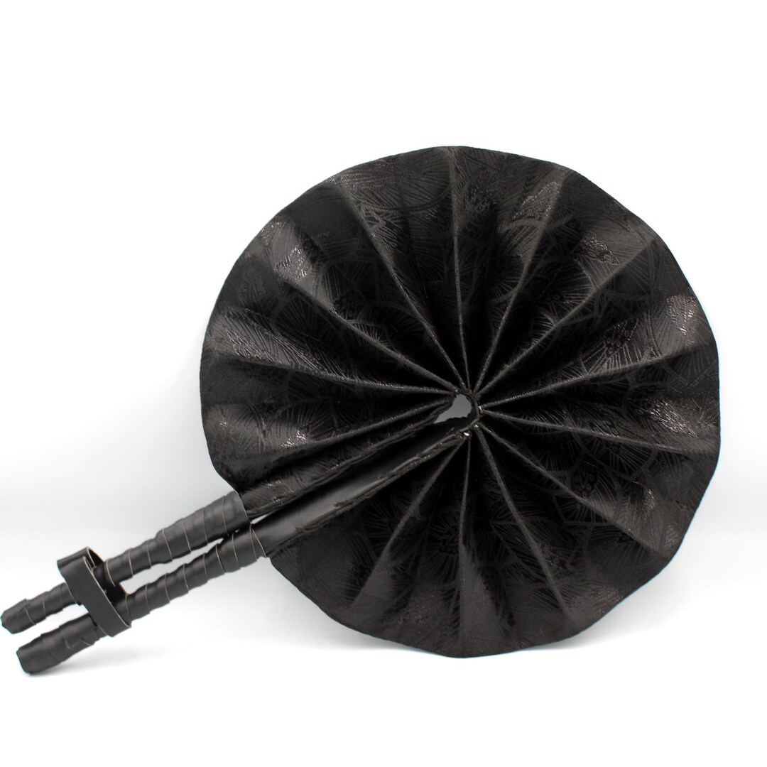 True Onyx Black Woven Cotton – Monochrome Folding Fan With Black Vegan ...