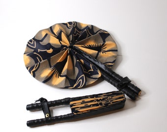 African Ankara Print Handheld Folding Hand Fan - Cool & Warm Deep Floral Print