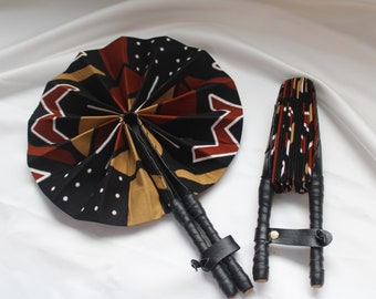 African Ankara Print Handheld Folding Hand Fan-  Rich Brown Wax Print