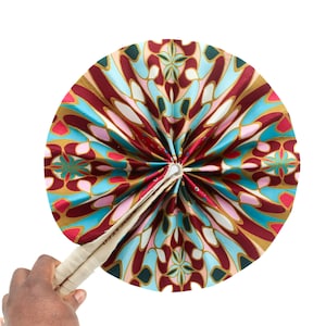 African Ankara Print Handheld Folding Hand Fan - Wax Print - Pink Jewel Print
