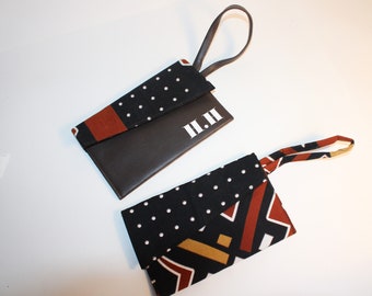 Personalised Wallet, Wristlet, Bag | Brown  | Ankara Fabric Brown Vegan Leather, Handmade Clutch Bag Pouch Women's Bag| Evening Bag