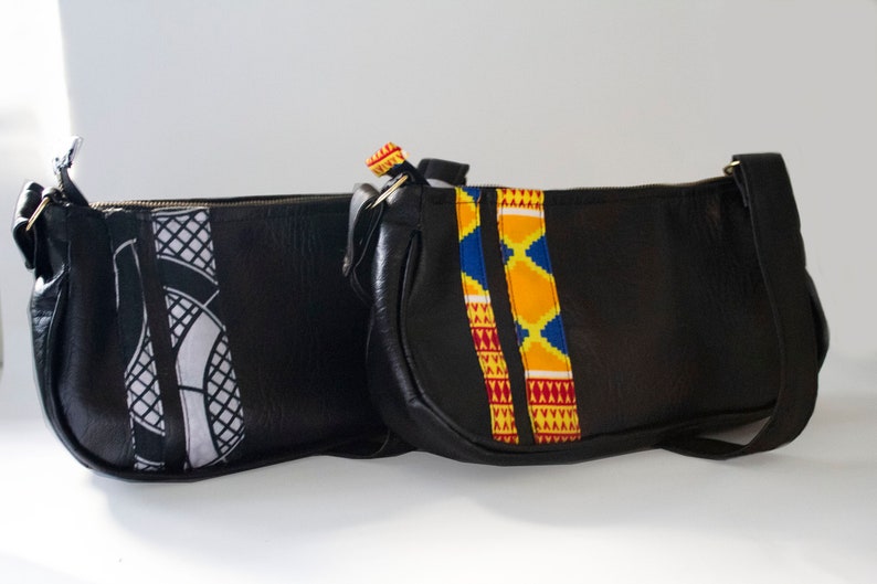 Shoulder Bag _ Handmade/ 90's style/ Y2K/ Authentic Kente, African Print / Vegan Leather image 7