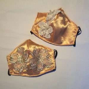 Satin Face Mask_ Con carta da filtro Luxury Appliqué Dettaglio Double layer traspirante Riutilizzabile