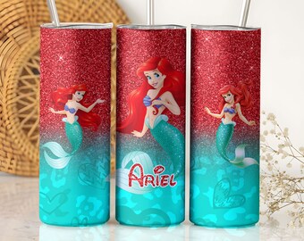 Cartoon Character Ariel Tumbler Wrap, Princess Ariel Glitter 20oz Skinny Tumbler Wrap, 20oz Tumbler PNG Sublimation Instant Digital Download