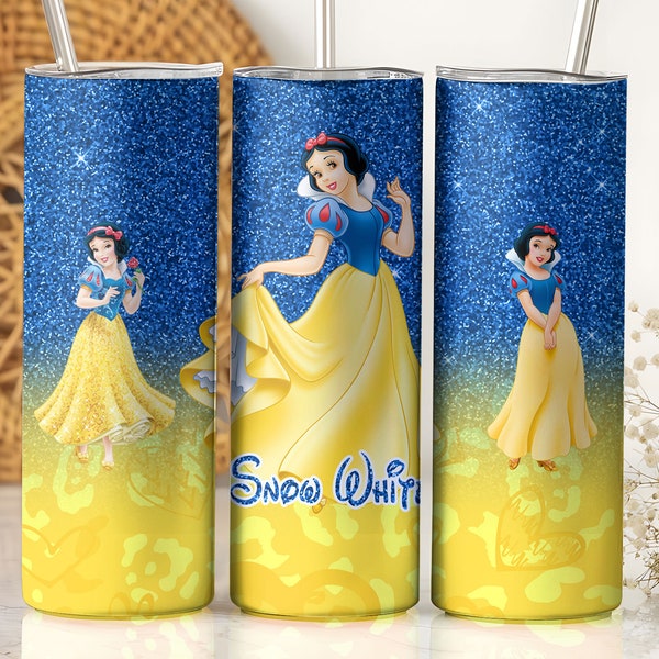 Cartoon Character Snow White Glitter 20oz Tumbler Wrap, Snow White 20oz Skinny Tumbler Wrap, 20oz Tumbler PNG Sublimation Instant  Download