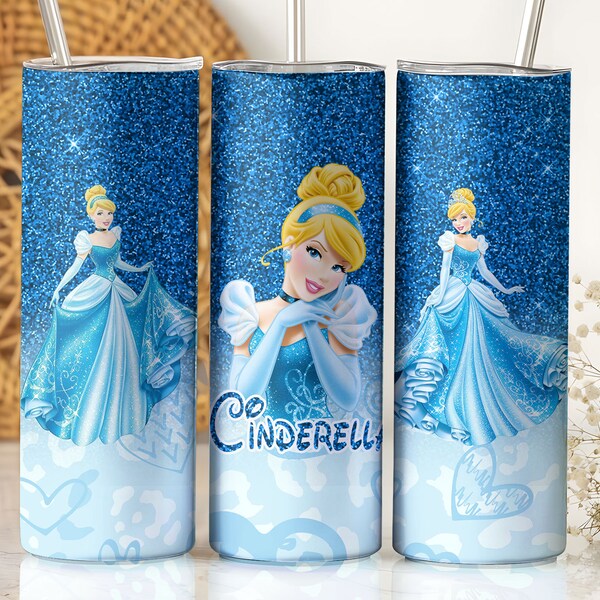 Cartoon Character Cinderella 20oz Tumbler Wrap, Cinderella Glitter 20oz Skinny Tumbler Wrap, 20oz Tumbler PNG Sublimation, Digital Download