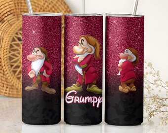 Cartoon Charakter Grumpy Glitter Tumbler Wrap, Grumpy Dwarf 20 Unzen Skinny Tumbler Wrap, 20 Unzen Tumble PNG Sublimation Sofortiger digitaler Download