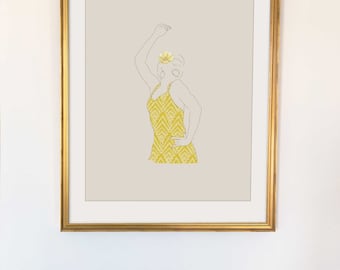 Dancer in yellow, collage, art print