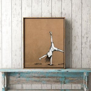 Girl doing cartwheel, hand drawn, art print