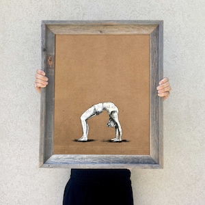 Girl in upward bow pose, hand drawn, art print