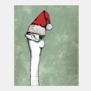Christmas ostrich printable, hand drawn art print image 6