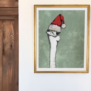 Christmas ostrich printable, hand drawn art print image 3