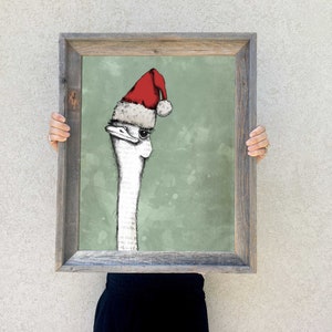 Christmas ostrich printable, hand drawn art print image 4