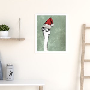 Christmas ostrich printable, hand drawn art print image 5