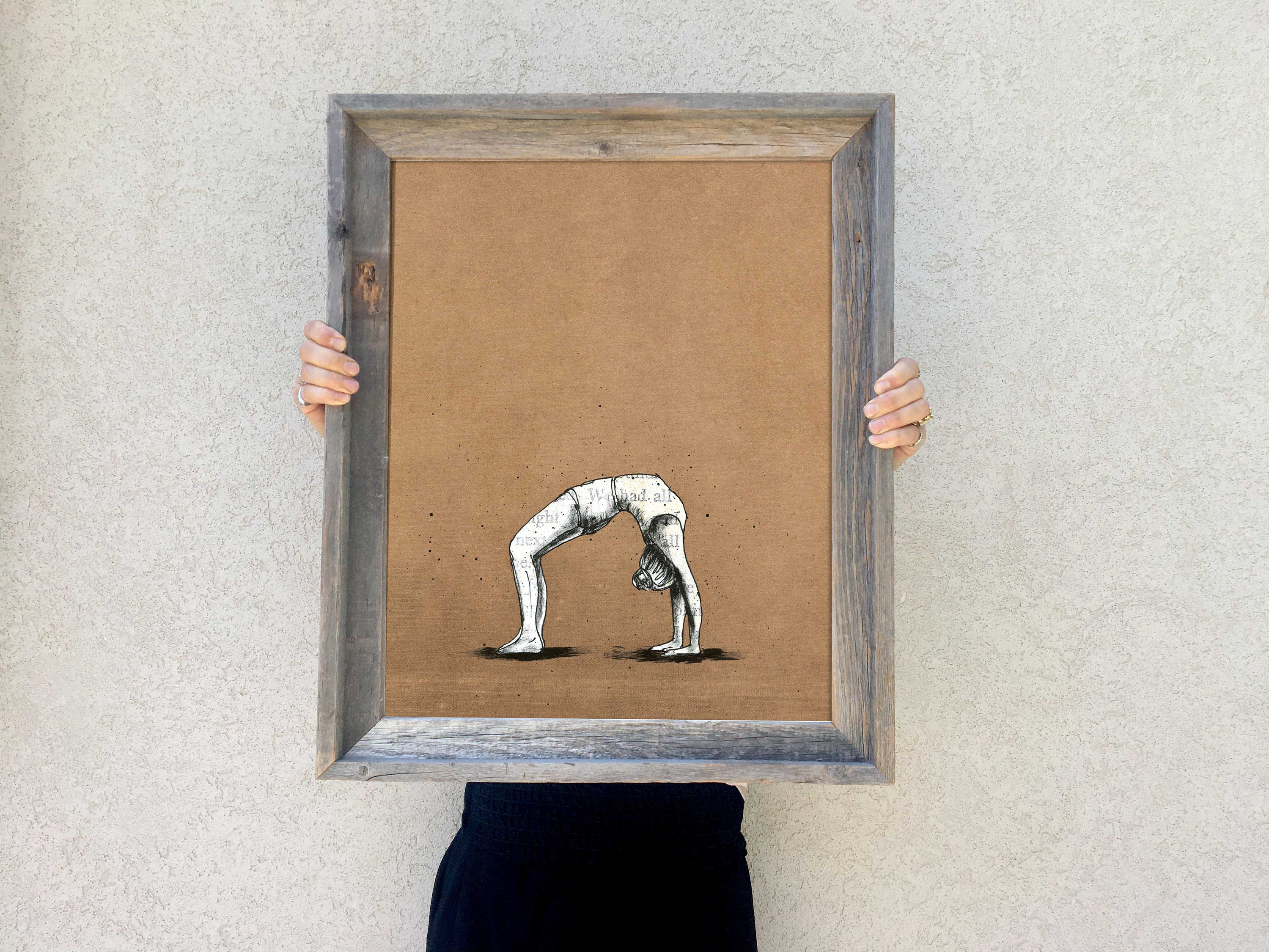 Girl in upward bow pose, hand drawn, art print