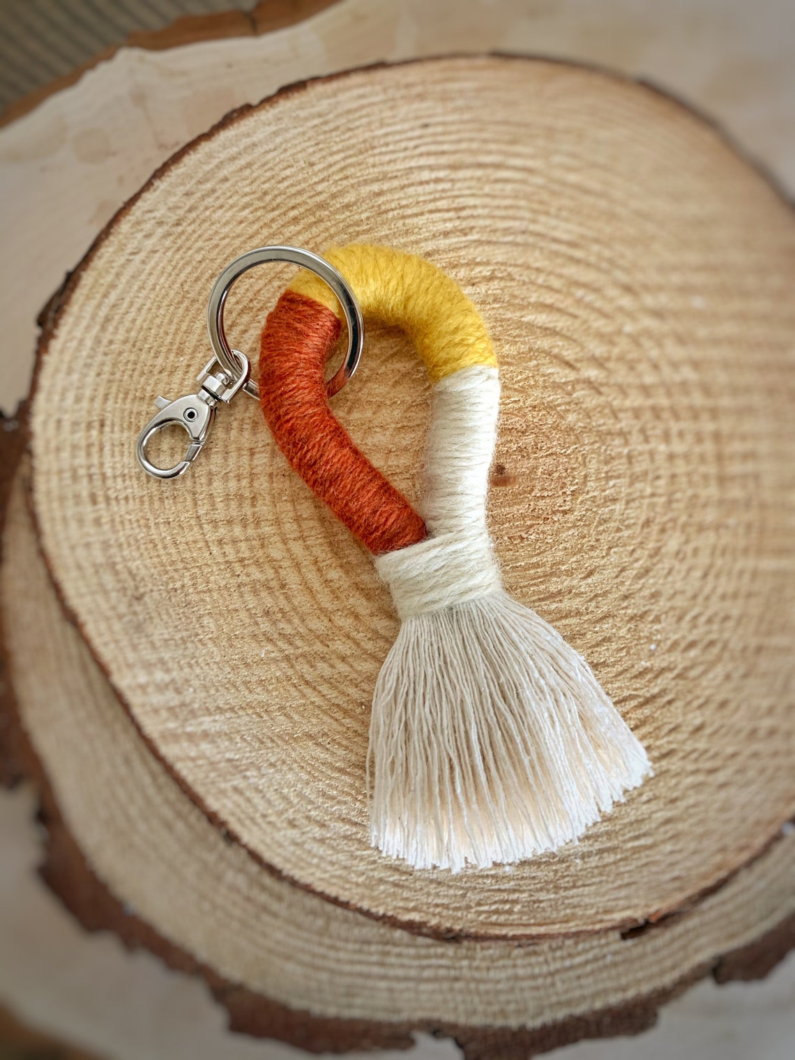 Large Rope Keychain Accessory Rust Orange/ Yellow/ Etsy