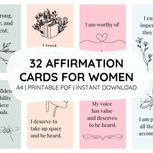 Ermächtigende Affirmations-Karten für Frauen | Druckbare A4 PDF Sofort-Download | Positiv, Inspirierend, Motivierend, Ermutigend, Selbstliebe-Zitate