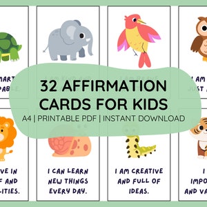 Adorables cartes d'affirmation positive de bébé animal pour enfants | Téléchargement immédiat au format PDF A4 | Citations inspirantes, stimulantes et encourageantes