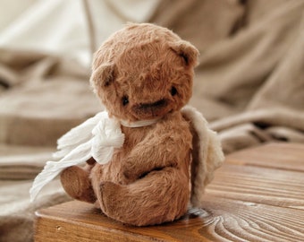Bär mit Engelsflügeln Miniatur-Teddybär Kleiner Bär Handgemachtes Spielzeug Stoffbär Künstlerbär Perfektes Geschenk Ooak Süßes Geschenk für sie