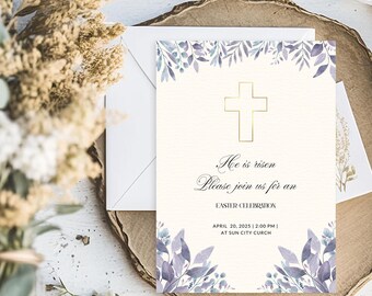 Easter Church Invite | Elegant He is Risen Invitation | Digital Download | Printable Easter Celebration Flyer | Church Event Template