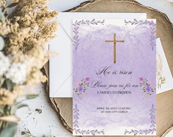 Easter Church Invite | Watercolor He is Risen Invitation | Digital Download | Printable Easter Celebration Flyer | Church Event Template