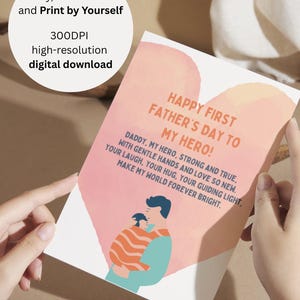 Primeiro cartão de Dia dos Pais de um bebê - Cartão com corações - Presente de um bebê - Download digital Dia dos Pais - Papai Herói