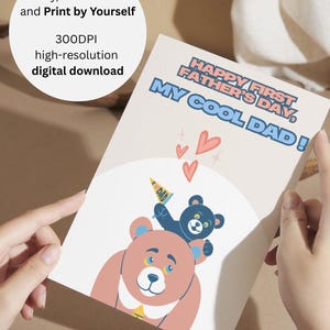 Eerste Vaderdagkaart van babyjongen of meisje – kaart met beren – cadeau van babyjongen of meisje – digitale download Vaderdagkaart - Bear Dad
