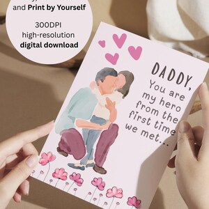 Eerste Vaderdagkaart van babymeisje – kaart met hartjes – cadeau van babyjongen of meisje – digitale download vaderdagkaart - Daddy Hero