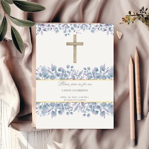 Easter Church Invite, Watercolor He is Risen Invitation, Digital Download, Editable Easter Celebration Flyer, Christian Easter Invitation