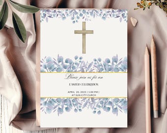 Easter Church Invite, Watercolor He is Risen Invitation, Digital Download, Editable Easter Celebration Flyer, Christian Easter Invitation