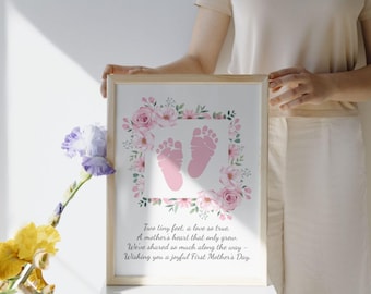 Eerste Moederdagcadeau, eerste Moederdag bloemen afdrukbaar met voeten, Moederdagkaart baby voeten, cadeau voor 1e keer mama, voetafdruk baby