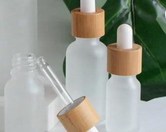 30 mL Frosted Glass Bamboo Wood Top Dropper Serum Bottle