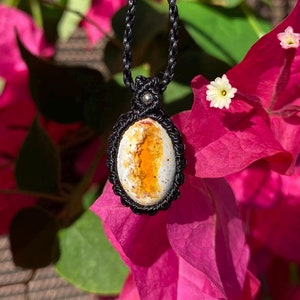 Confidence | Mexican Fire Opal, Cantera Opal Macrame Necklace, Crystal necklace, Healing Gemstone, Macrame Pendant, October Birthstone
