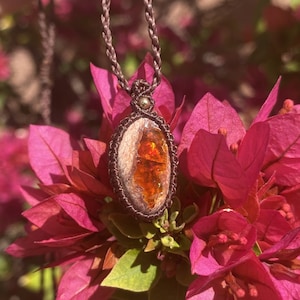 Confidence | Mexican Fire Opal, Cantera Opal Macrame Necklace, Crystal necklace, Healing Gemstone, Macrame Pendant, October Birthstone