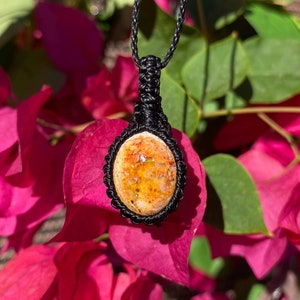 Confidence | Mexican Fire Opal, Cantera Opal Macrame Necklace, Crystal necklace, Healing Gemstone, Macrame Pendant, October Birthstone