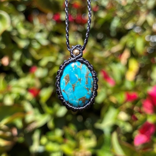 Healing | Extra Small Mohave Turquoise Macrame Necklace, Dainty Natural Stone Necklace, December Bithstone, Gift for her